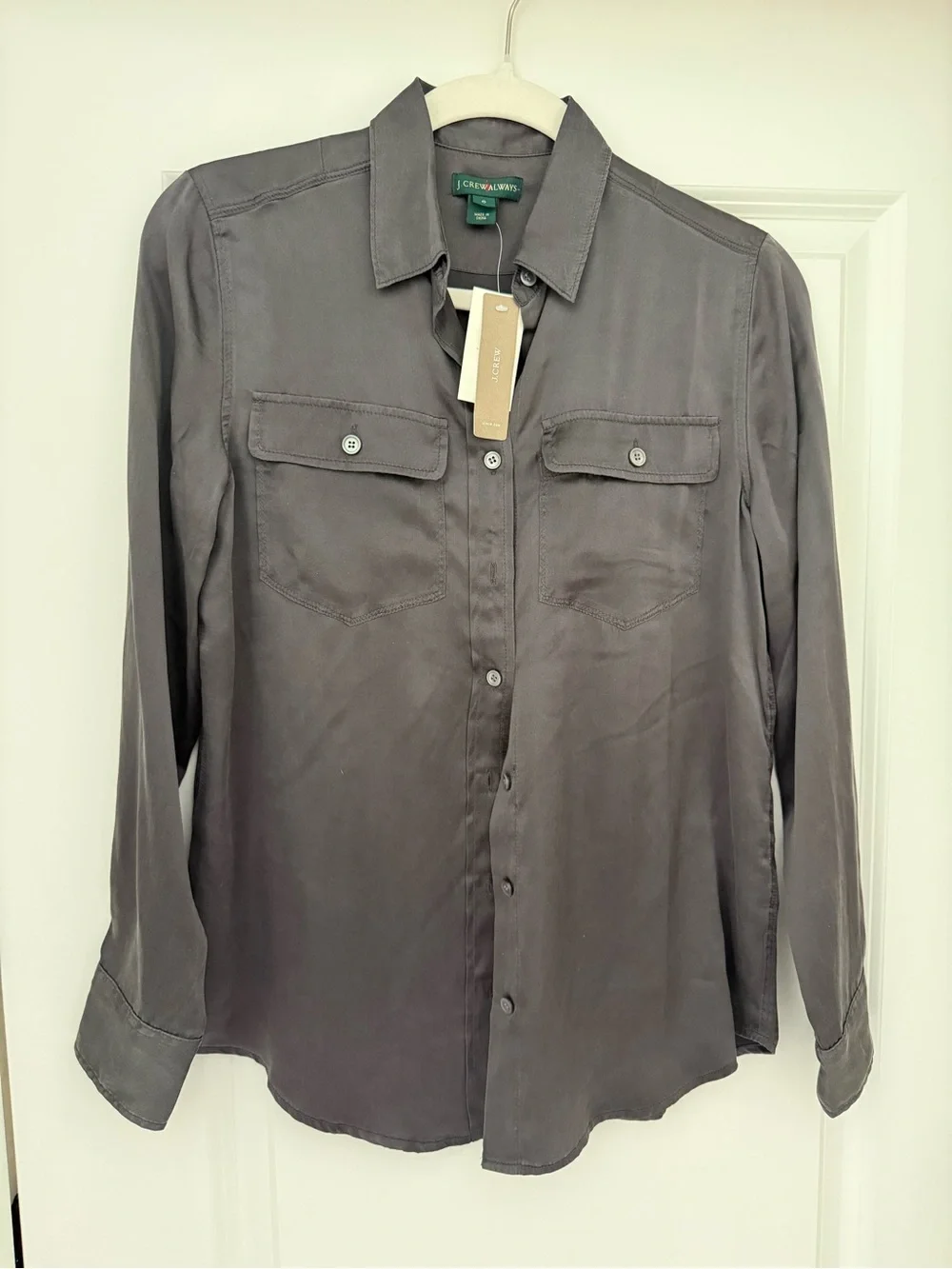 NWT J. Crew Silk Button-Down Shirt in Slate Gray